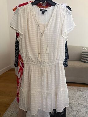 PAIGE Ivory Swiss Dot Tie-Neck Mini Dress